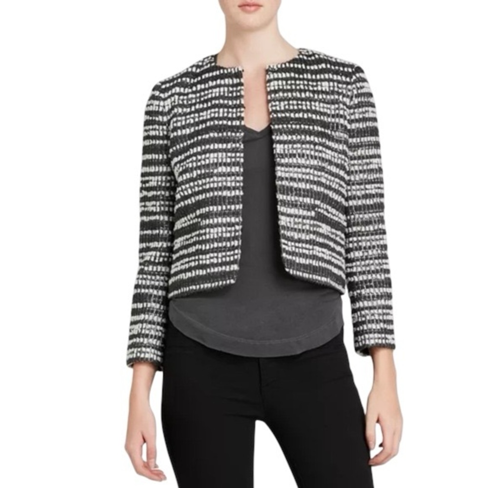 Alice + Olivia Black and White Textured Cropped Blazer